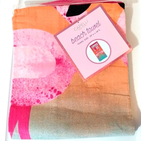 CAPELLI NEW YORK PINK FLAMINGOS SUMMER LOVE BEACH POOL TOWEL SIZE 28" X 58" NWT - Picture 7 of 7